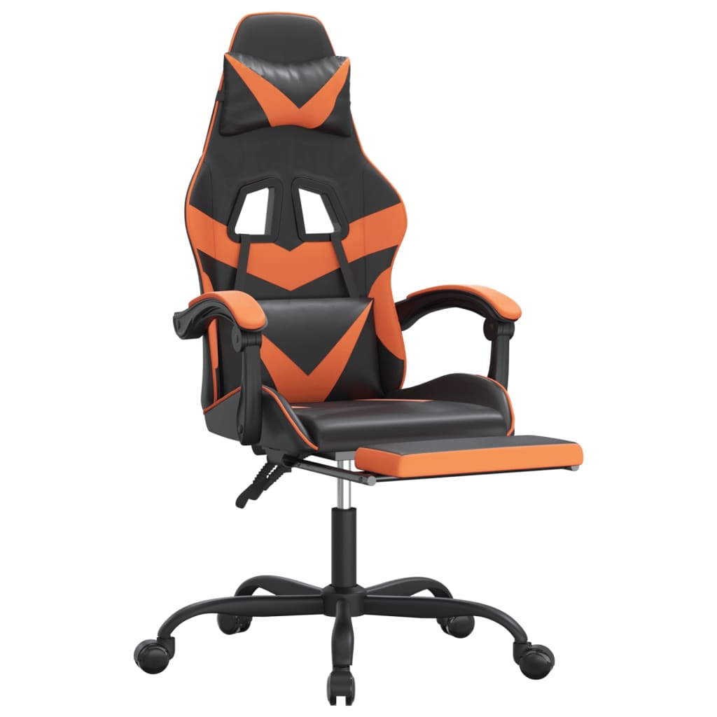 Gaming-Stuhl mit Fußstütze Schwarz und Orange Kunstleder