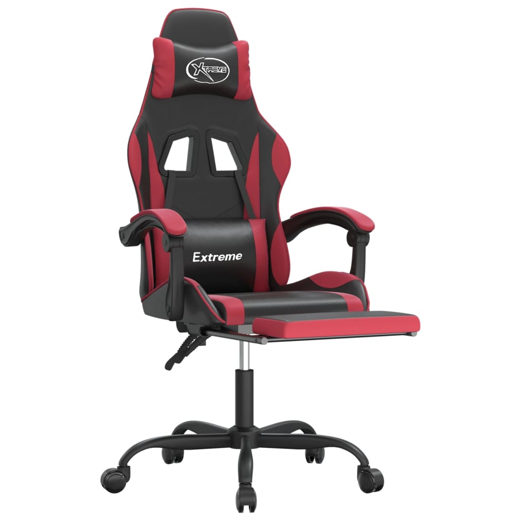 Gaming-Stuhl mit Fußstütze Schwarz und Weinrot Kunstleder