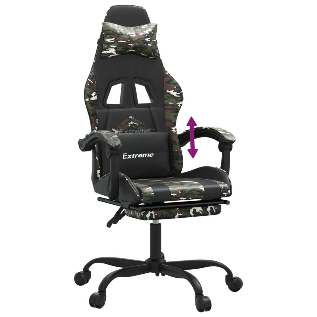 Gaming-Stuhl mit Fußstütze Schwarz und Tarnfarben Kunstleder