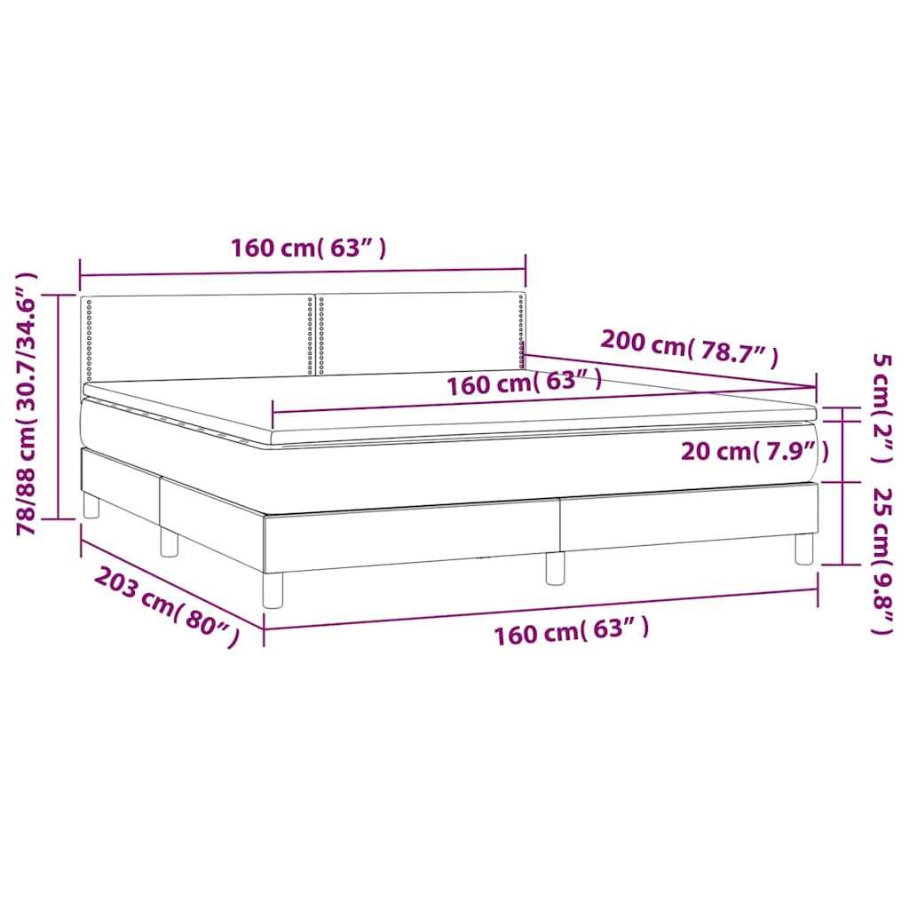 Boxspringbett mit Matratze & LED Schwarz 160x200 cm Samt