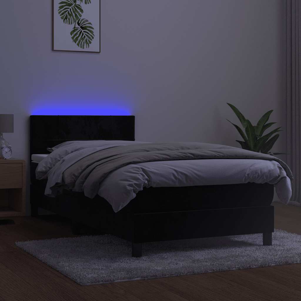 Boxspringbett mit Matratze & LED Schwarz 90x200 cm Samt