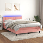 Boxspringbett mit Matratze & LED Rosa 140x190 cm Samt