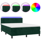 Boxspringbett mit Matratze & LED Dunkelgrün 140x190 cm Samt