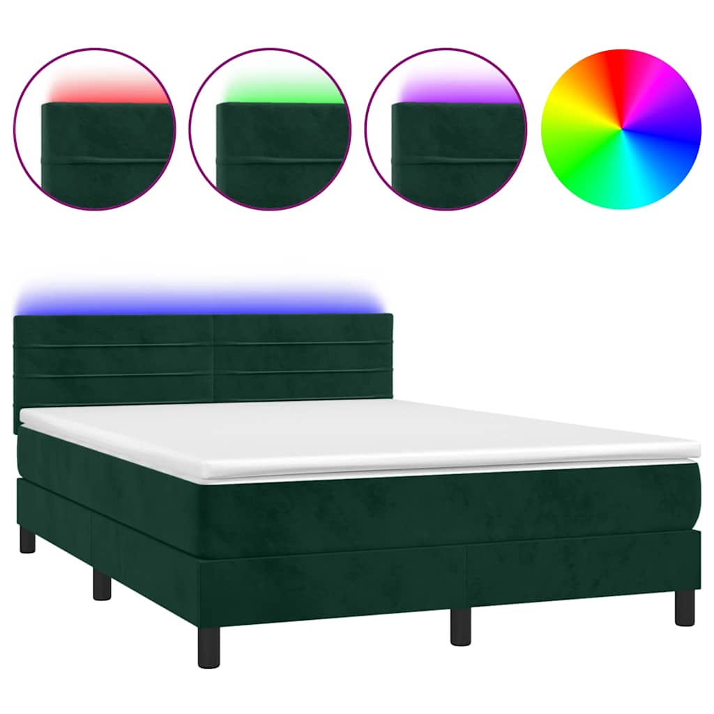 Boxspringbett mit Matratze & LED Dunkelgrün 140x200 cm Samt