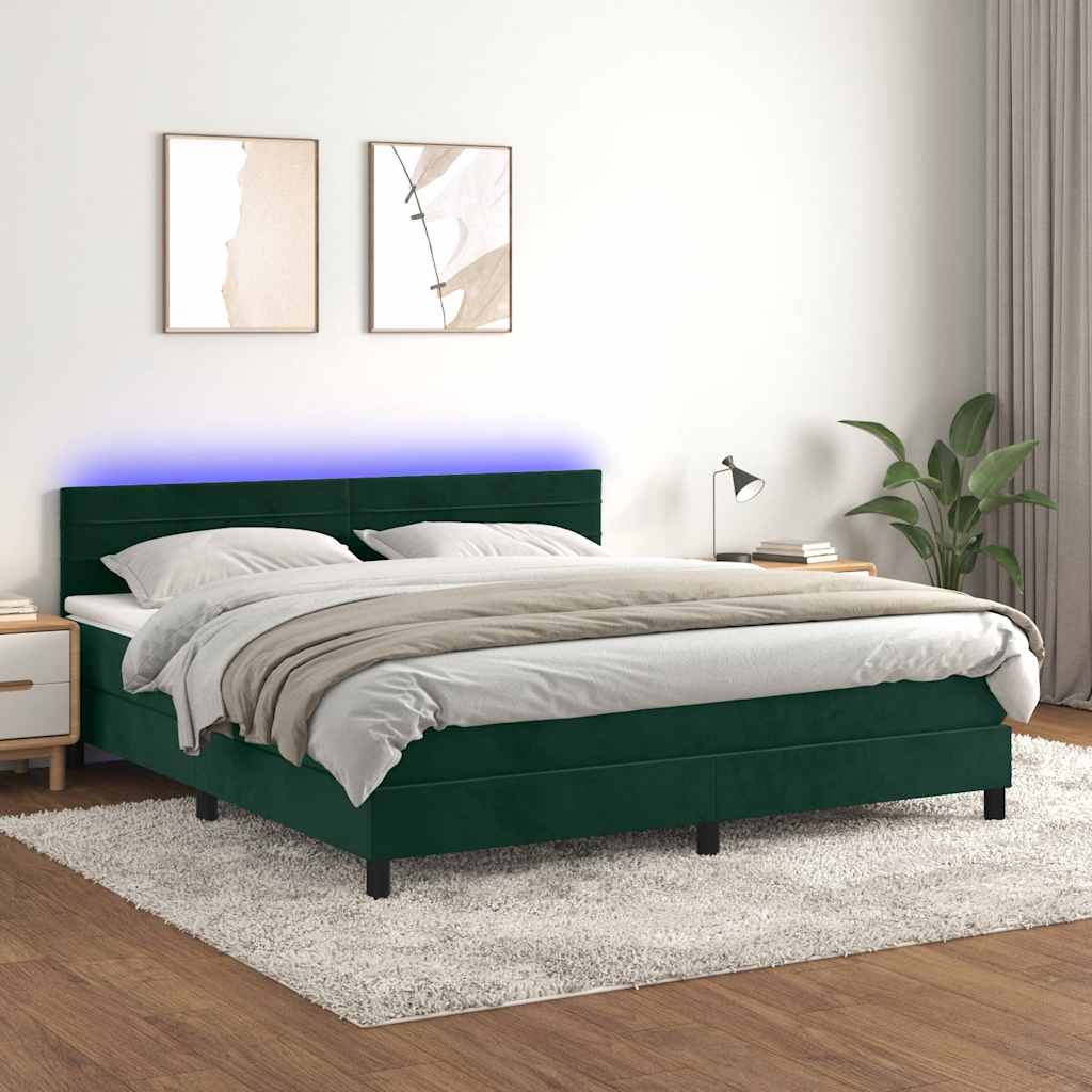 Boxspringbett mit Matratze & LED Dunkelgrün 160x200 cm Samt