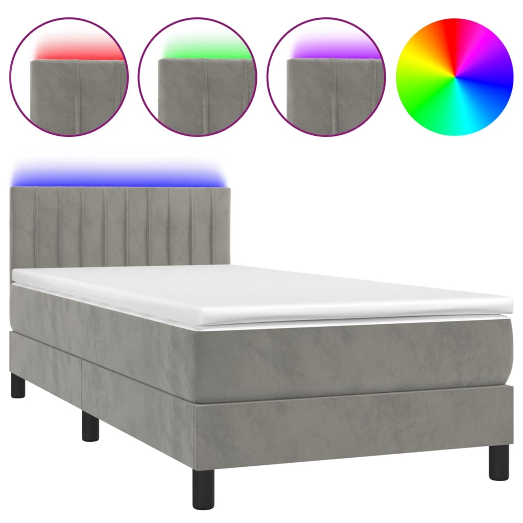 Boxspringbett mit Matratze & LED Hellgrau 80x200 cm Samt
