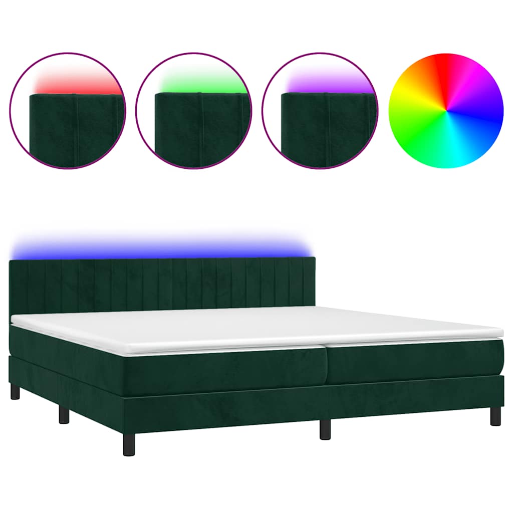Boxspringbett mit Matratze & LED Dunkelgrün 200x200 cm Samt