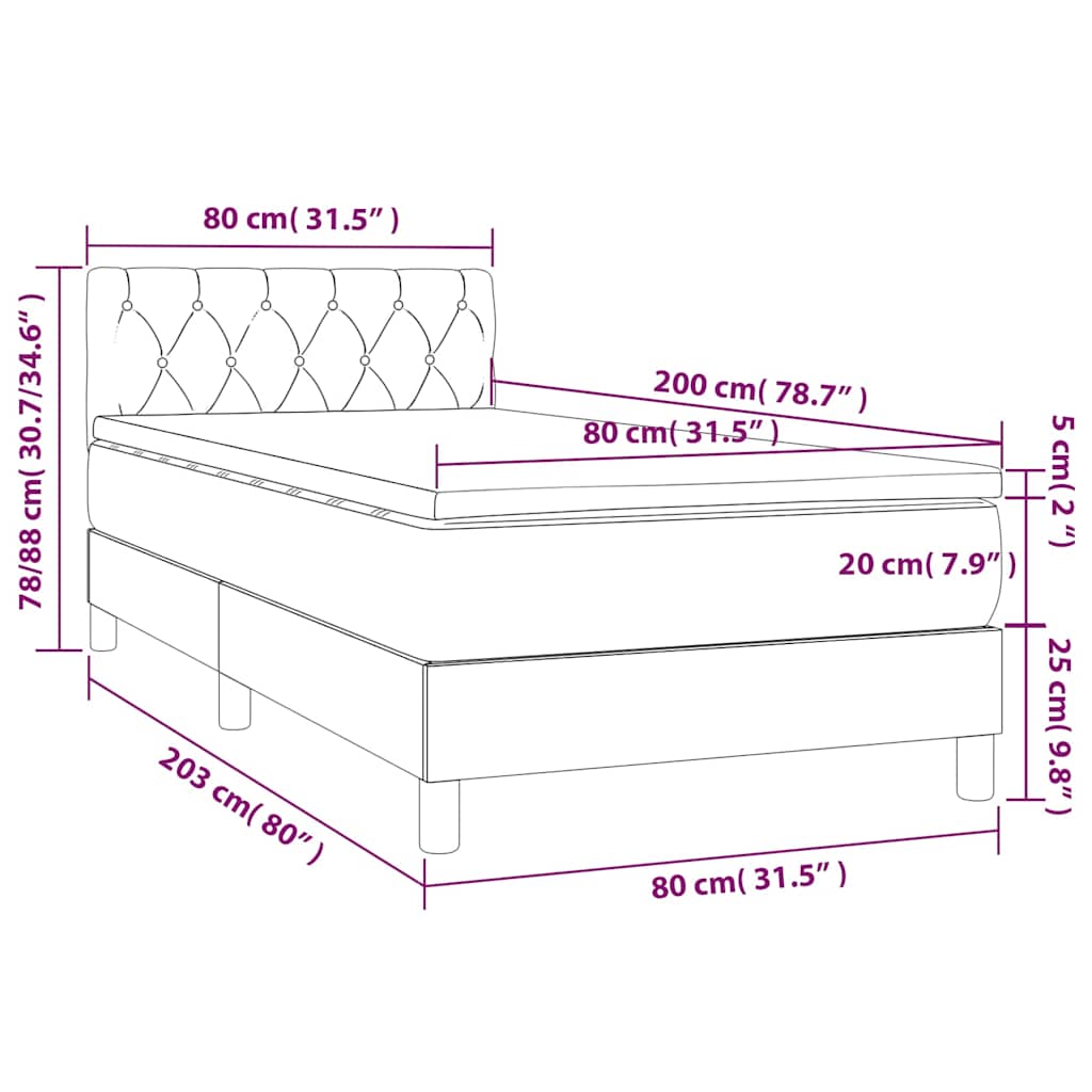 Boxspringbett mit Matratze & LED Schwarz 80x200 cm Samt