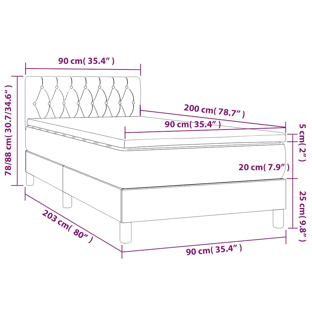 Boxspringbett mit Matratze & LED Schwarz 90x200 cm Samt