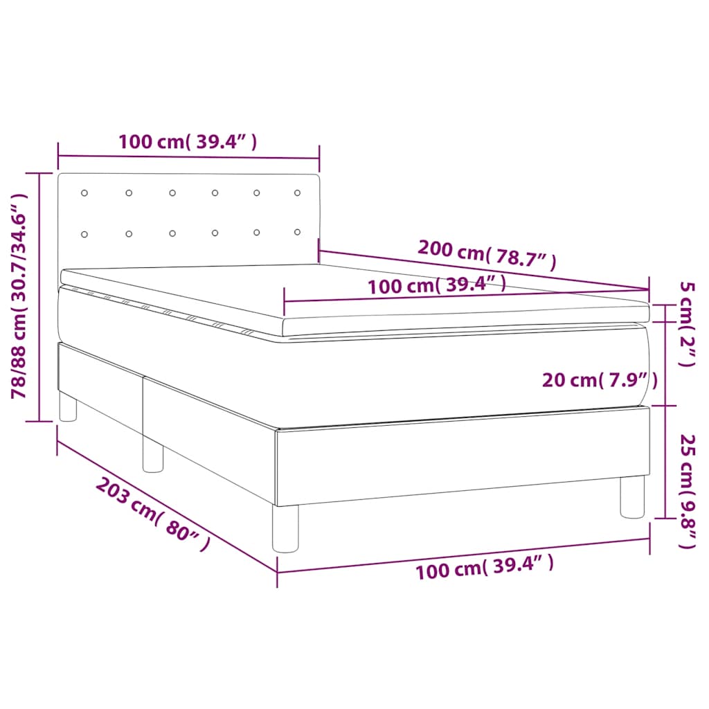 Boxspringbett mit Matratze & LED Schwarz 100x200 cm Samt