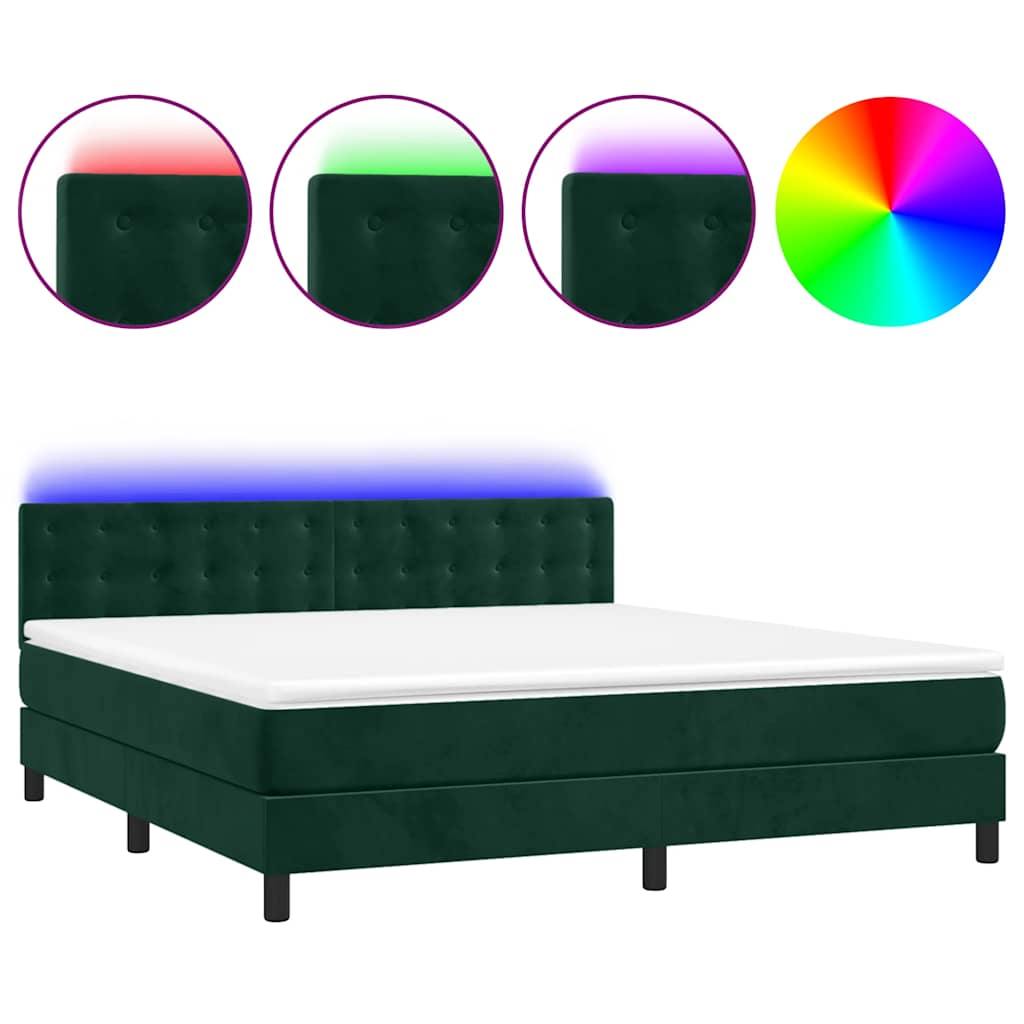 Boxspringbett mit Matratze & LED Dunkelgrün 160x200 cm Samt