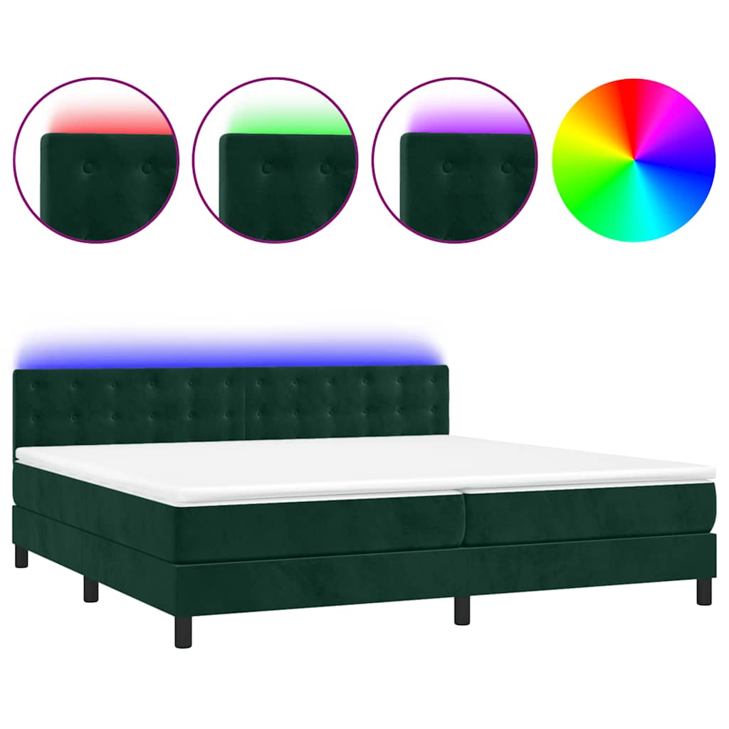 Boxspringbett mit Matratze & LED Dunkelgrün 200x200 cm Samt