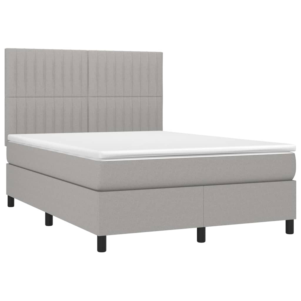 Boxspringbett mit Matratze & LED Hellgrau 140x200 cm Stoff