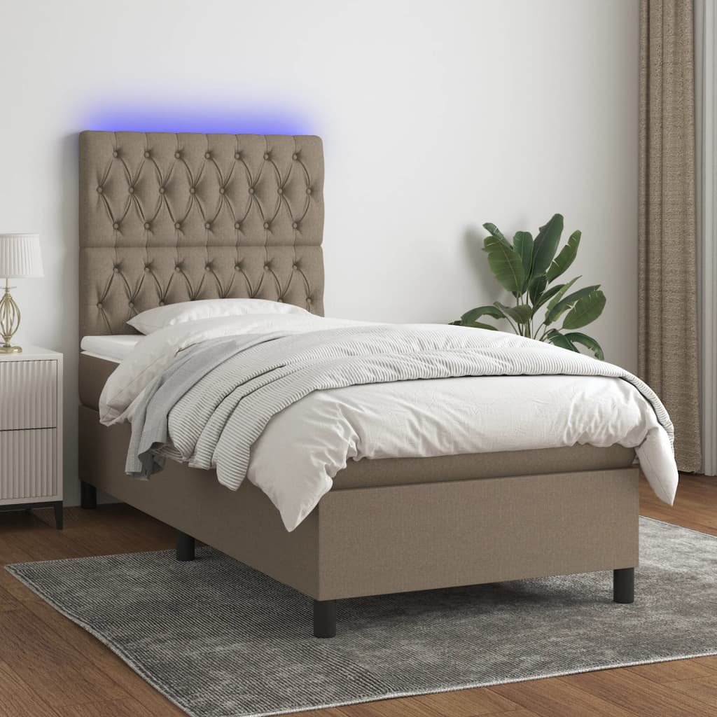 Boxspringbett mit Matratze & LED Taupe 80x200 cm Stoff