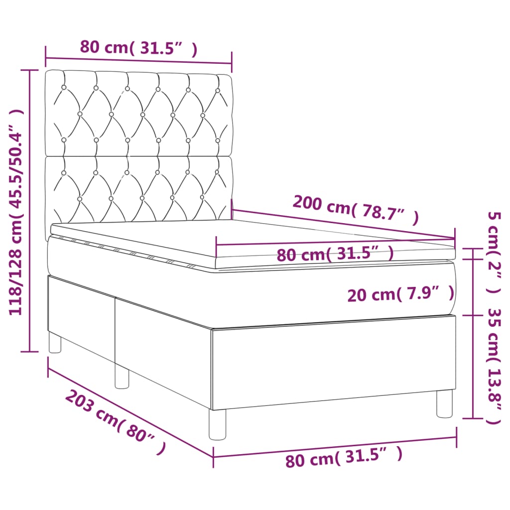 Boxspringbett mit Matratze & LED Blau 80x200 cm Stoff