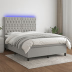 Boxspringbett mit Matratze & LED Hellgrau 140x190 cm Stoff