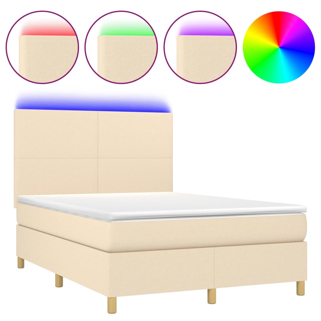 Boxspringbett mit Matratze & LED Creme 140x190 cm Stoff