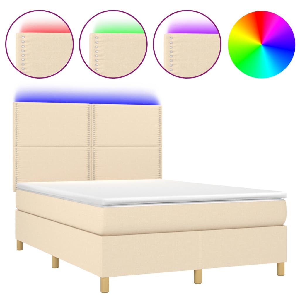 Boxspringbett mit Matratze & LED Creme 140x190 cm Stoff