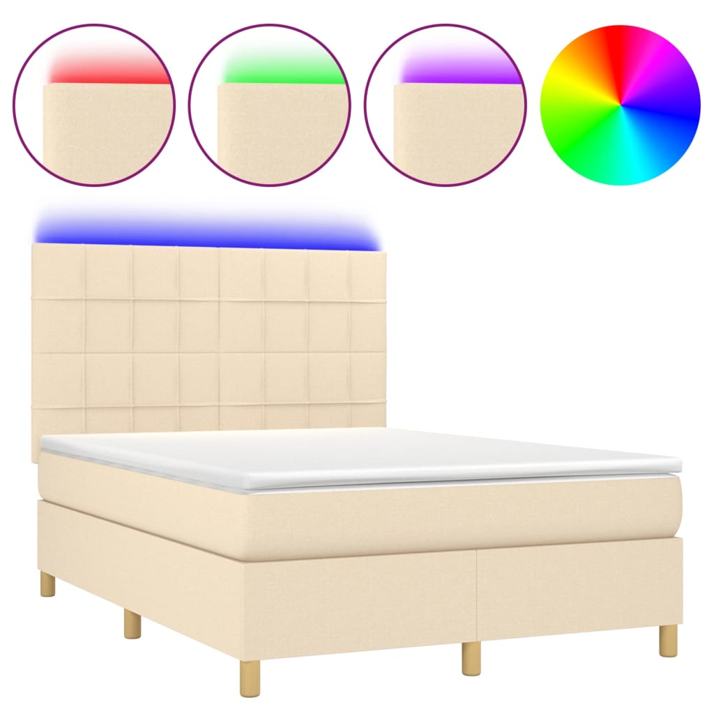 Boxspringbett mit Matratze & LED Creme 140x190 cm Stoff