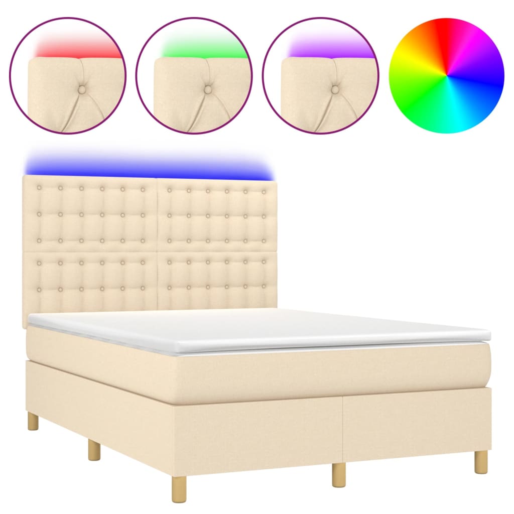 Boxspringbett mit Matratze & LED Creme 140x190 cm Stoff