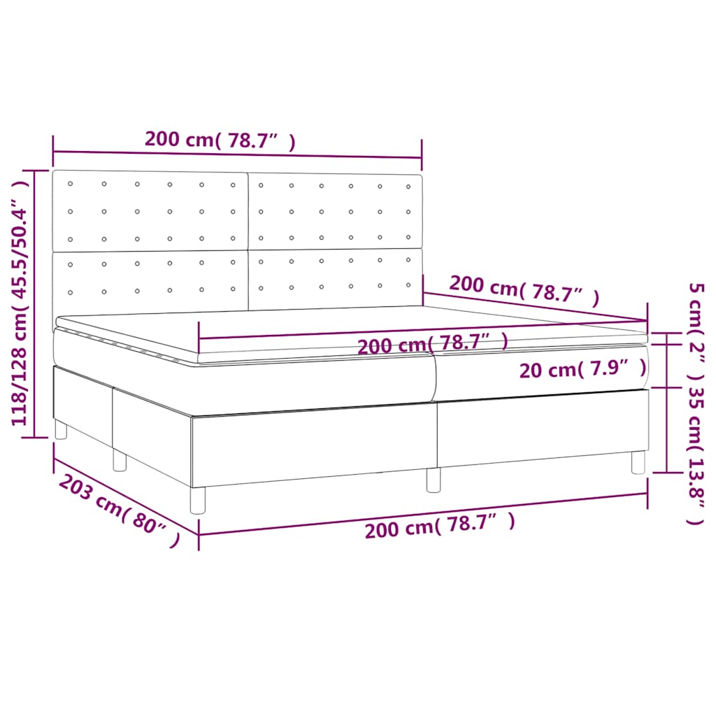 Boxspringbett mit Matratze & LED Dunkelgrau 200x200 cm Stoff