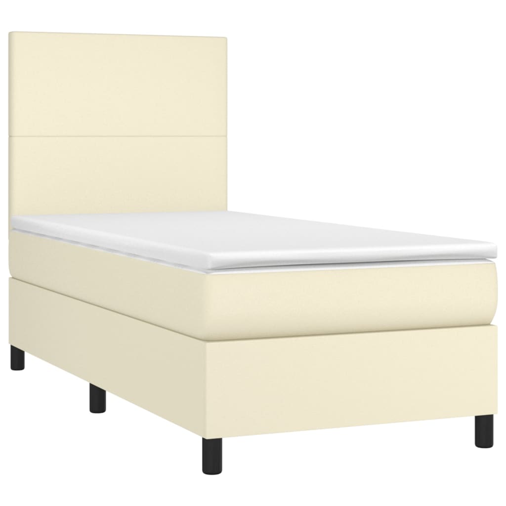 Boxspringbett mit Matratze & LED Creme 90x190 cm Kunstleder