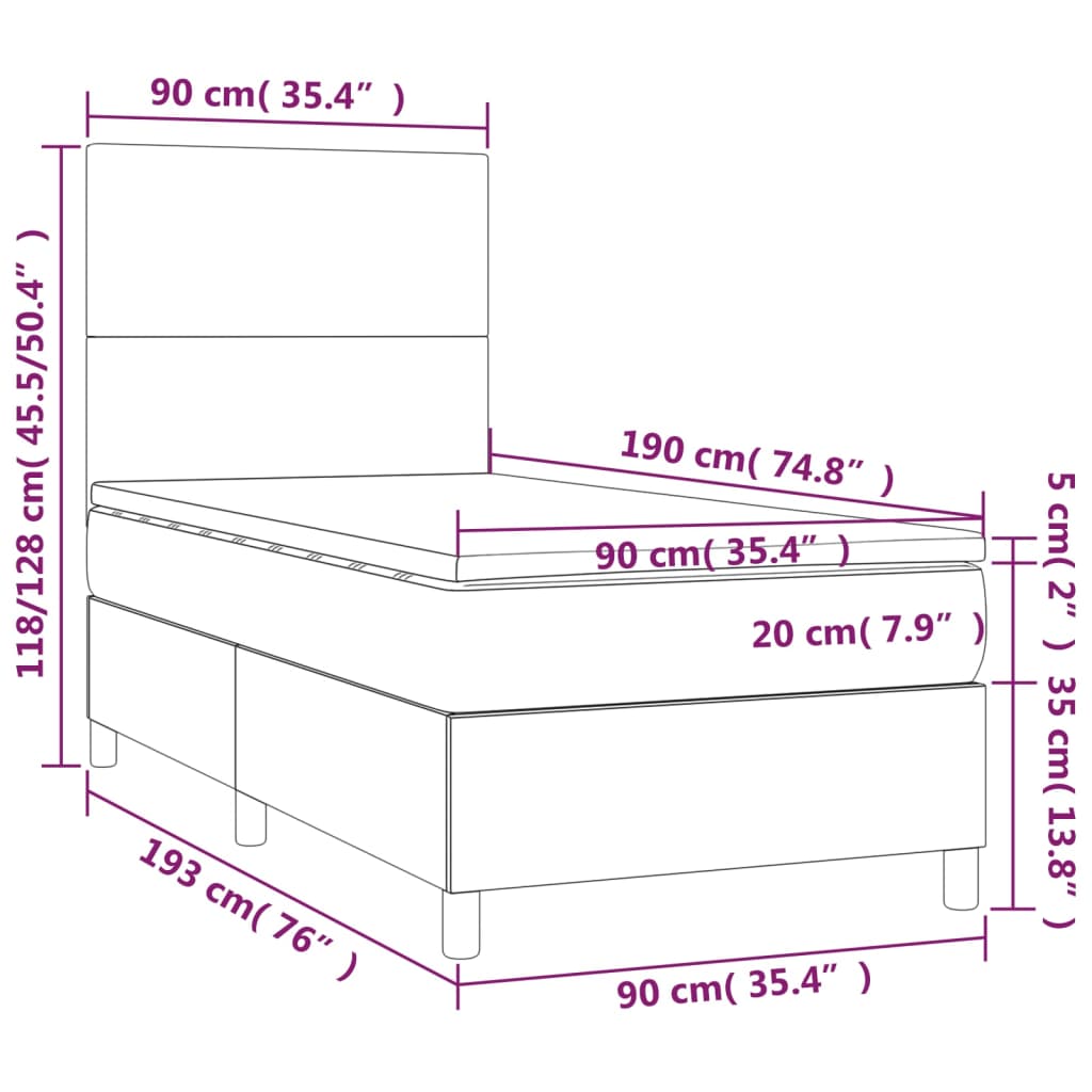 Boxspringbett mit Matratze & LED Creme 90x190 cm Kunstleder
