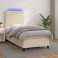 Boxspringbett mit Matratze & LED Creme 90x190 cm Kunstleder