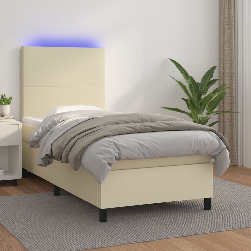 Boxspringbett mit Matratze & LED Creme 90x190 cm Kunstleder