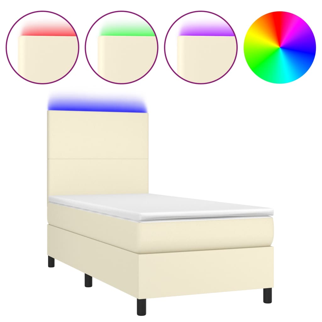Boxspringbett mit Matratze & LED Creme 100x200 cm Kunstleder