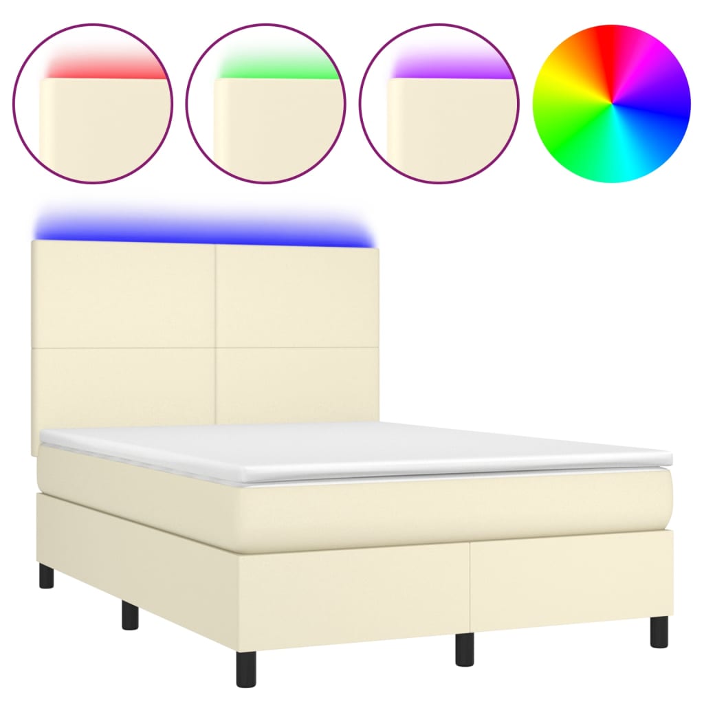 Boxspringbett mit Matratze & LED Creme 140x190 cm Kunstleder