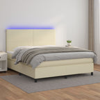 Boxspringbett mit Matratze & LED Creme 180x200 cm Kunstleder