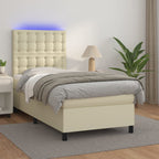 Boxspringbett mit Matratze & LED Creme 90x190 cm Kunstleder