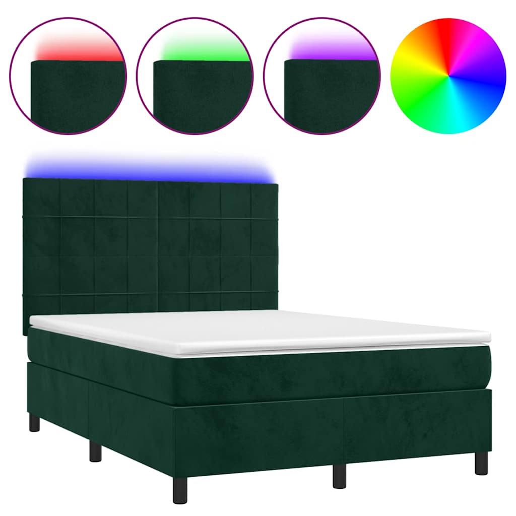 Boxspringbett mit Matratze & LED Dunkelgrün 140x200 cm Samt