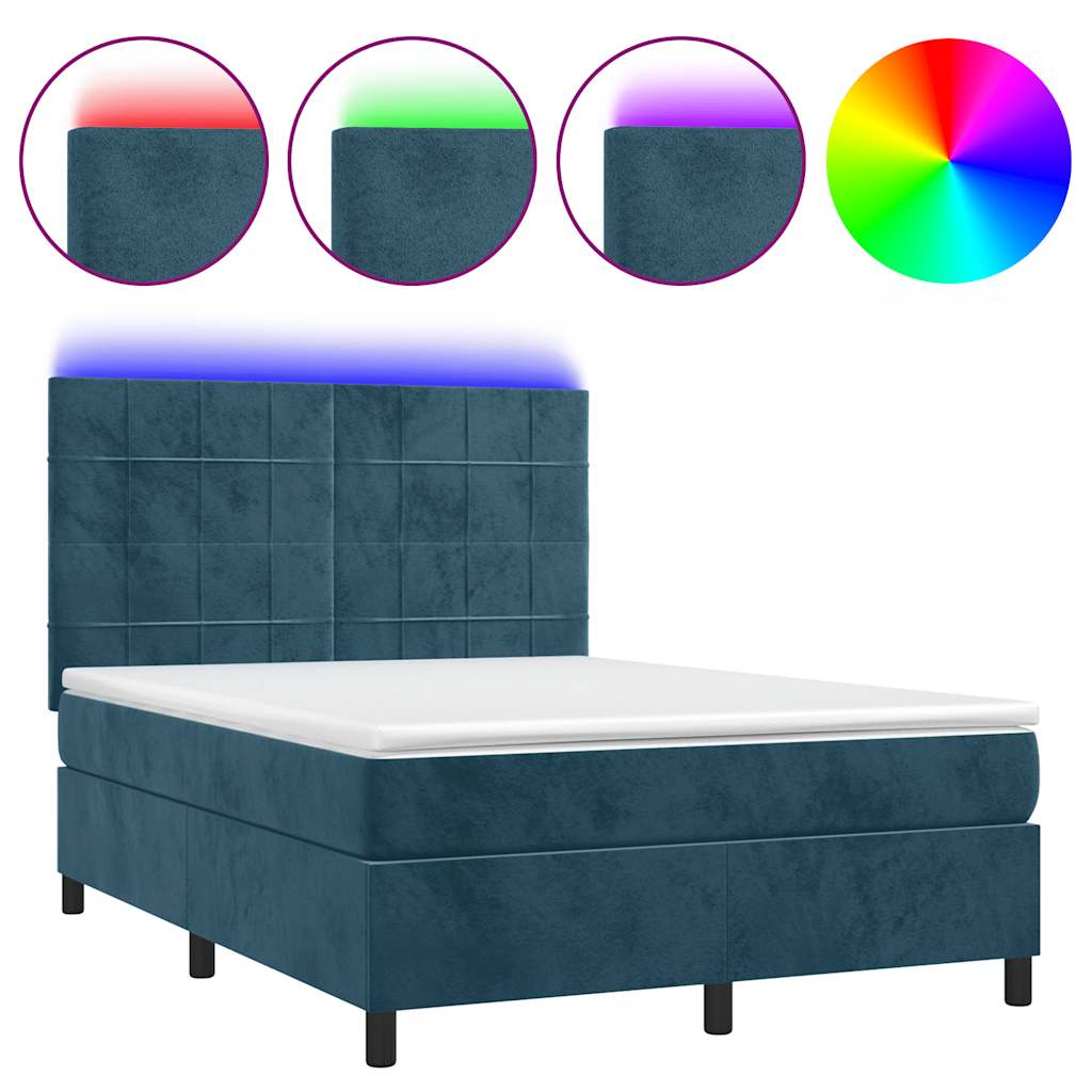 Boxspringbett mit Matratze & LED Dunkelblau 140x200 cm Samt