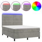 Boxspringbett mit Matratze & LED Hellgrau 140x200 cm Samt