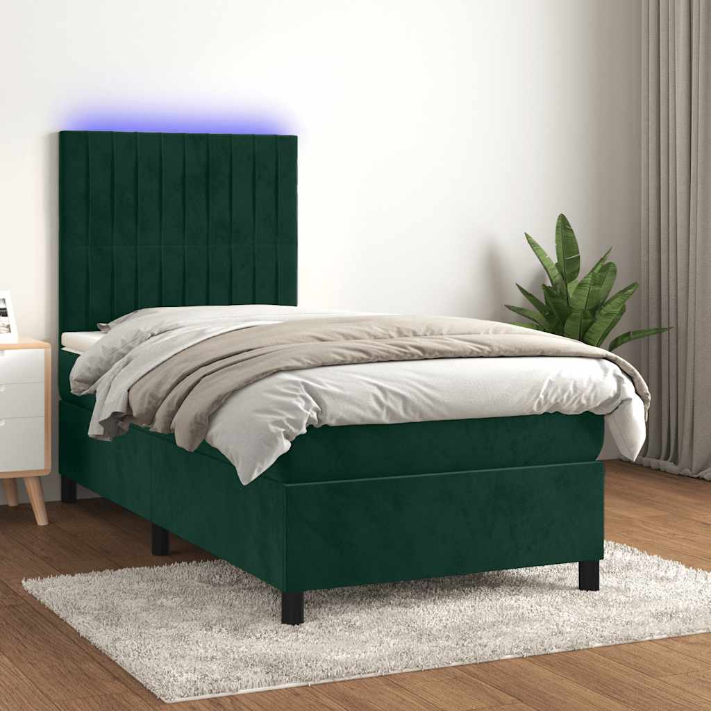 Boxspringbett mit Matratze & LED Dunkelgrün 100x200 cm Samt