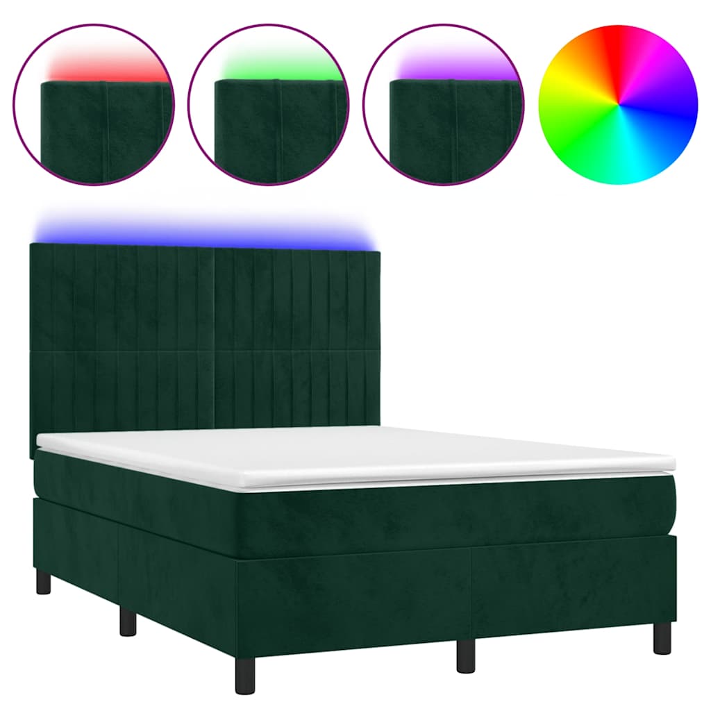 Boxspringbett mit Matratze & LED Dunkelgrün 140x200 cm Samt