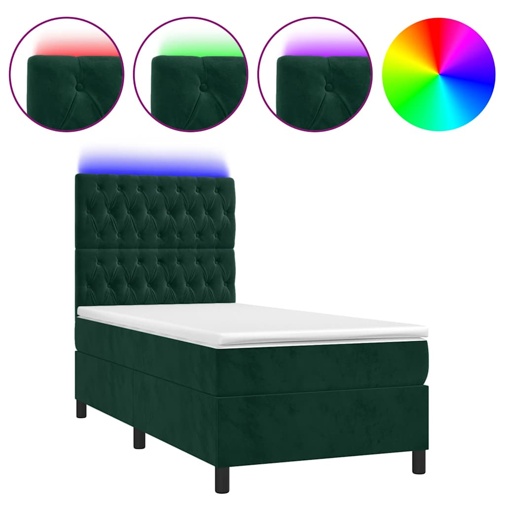 Boxspringbett mit Matratze & LED Dunkelgrün 90x190 cm Samt
