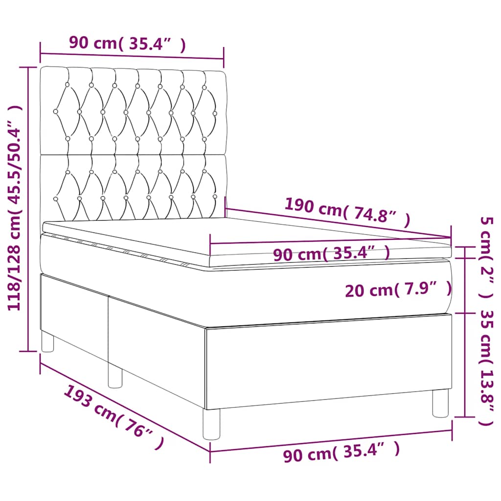 Boxspringbett mit Matratze & LED Dunkelgrün 90x190 cm Samt