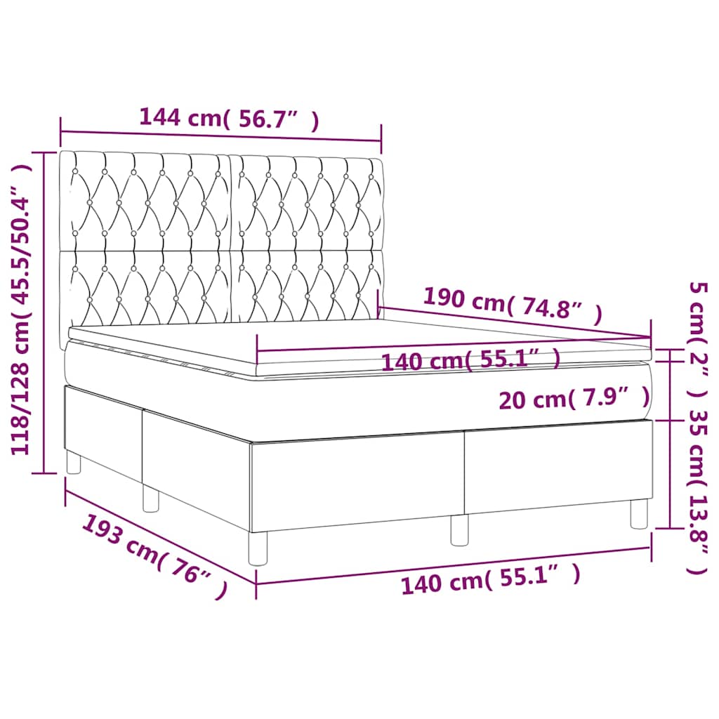 Boxspringbett mit Matratze & LED Dunkelgrün 140x190 cm Samt