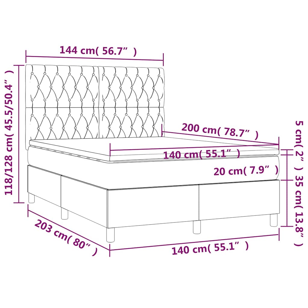 Boxspringbett mit Matratze & LED Dunkelblau 140x200 cm Samt