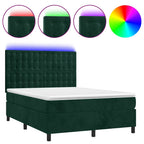 Boxspringbett mit Matratze & LED Dunkelgrün 140x200 cm Samt