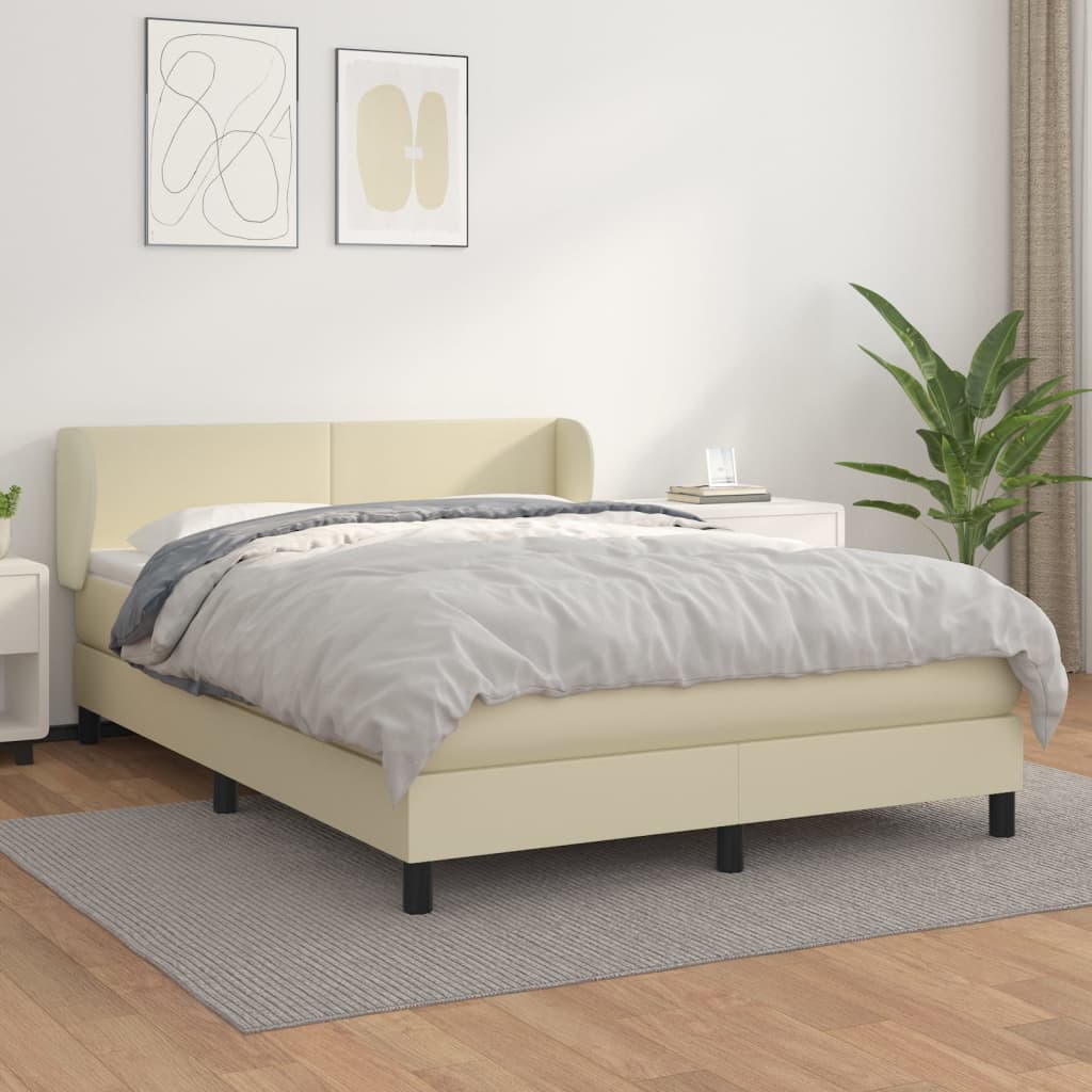 Boxspringbett mit Matratze Creme 140x190 cm Kunstleder