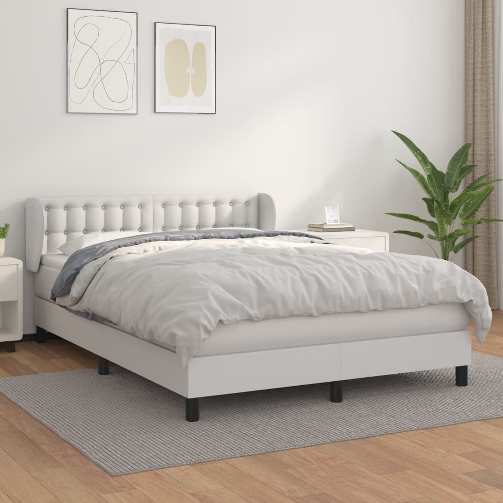Boxspringbett mit Matratze Weiß 140x190 cm Kunstleder