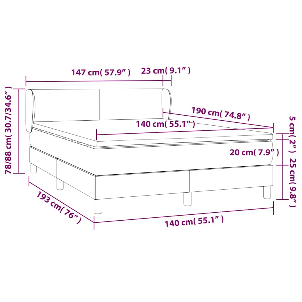Boxspringbett mit Matratze Schwarz 140x190 cm Samt