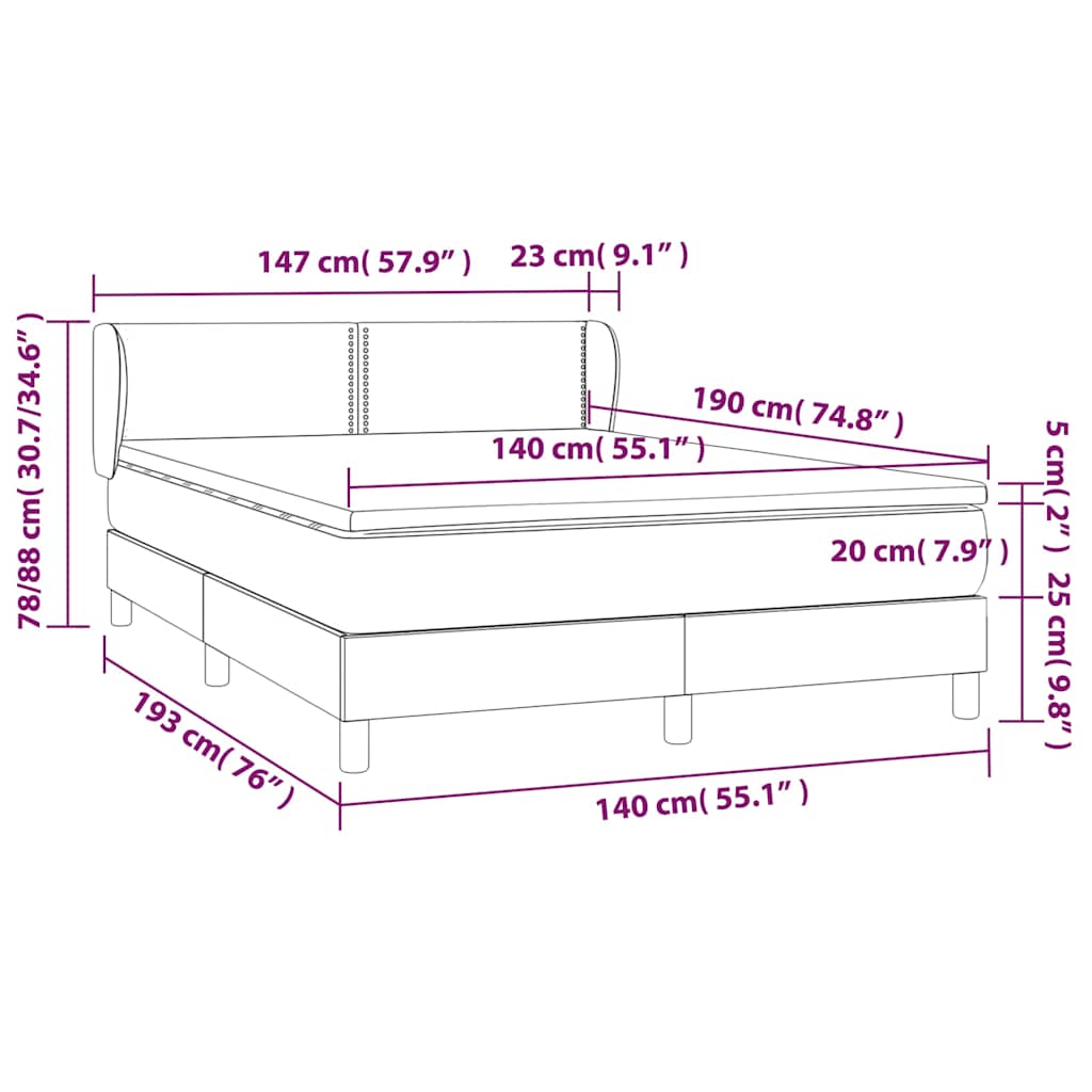 Boxspringbett mit Matratze Hellgrau 140x190 cm Samt
