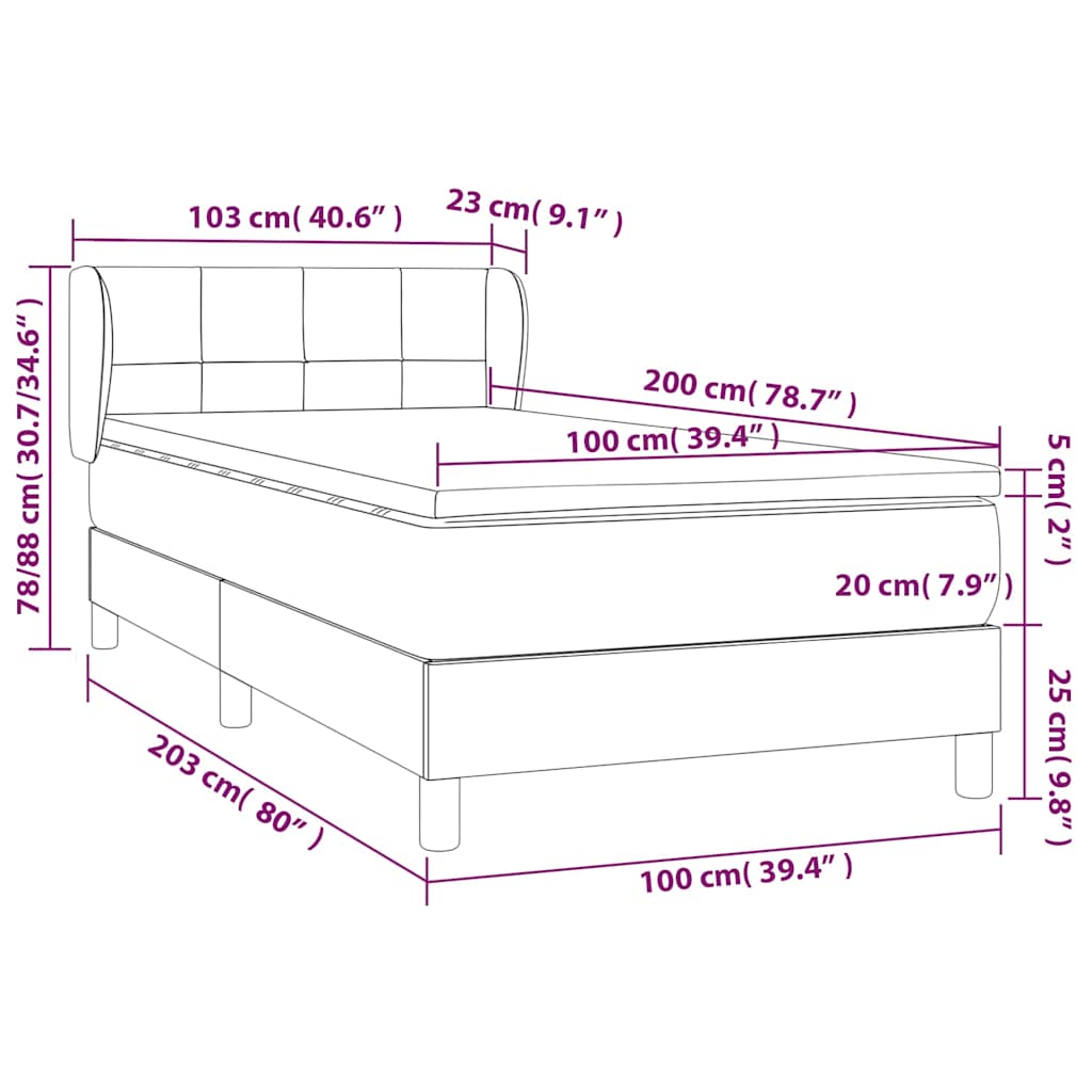 Boxspringbett mit Matratze Dunkelblau 100x200 cm Samt