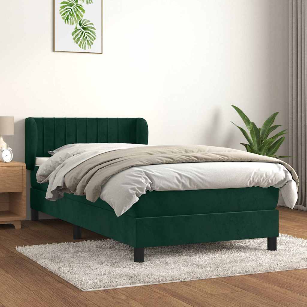 Boxspringbett mit Matratze Dunkelgrün 90x200 cm Samt