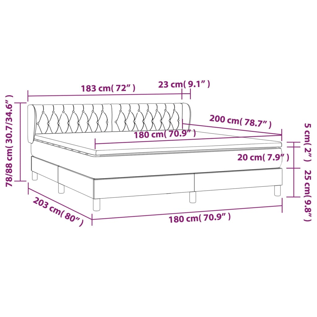 Boxspringbett mit Matratze Hellgrau 180x200 cm Samt